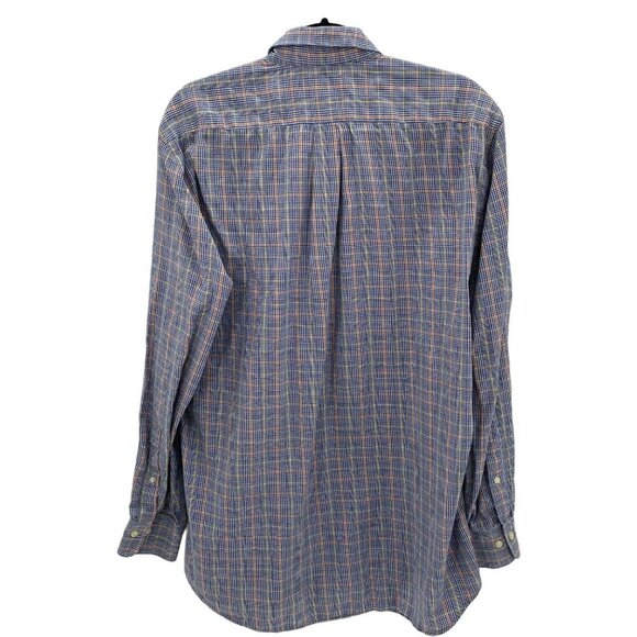 Peter Millar Blue/Orange/Yellow Plaid Long Sleeve Button Down Shirt Men's Size L - Picture 2 of 7